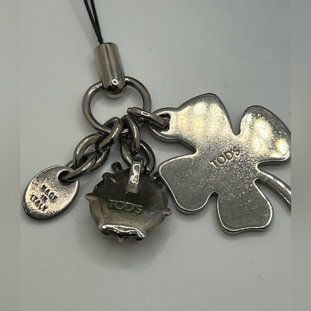 TOD'S Leather Clover & Ladybug Phone Charm Green Black Silver Italian - Picture 5 of 6
